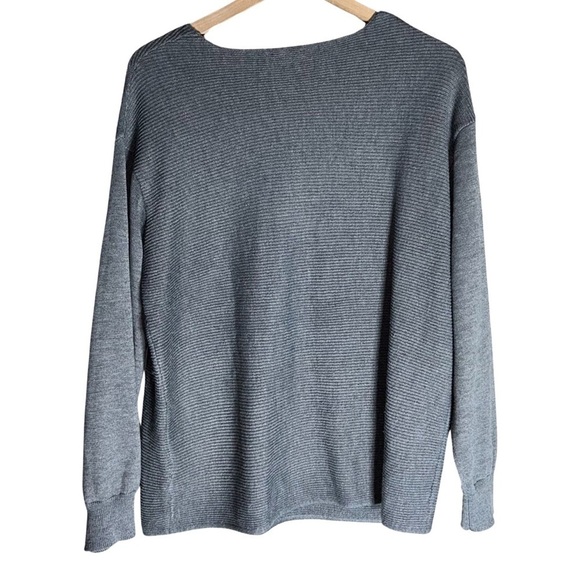 Ella Moss Sweater Pullover Ribbed V-Neck Charcoal Gray Extremely Soft - Size L - Picture 3 of 5